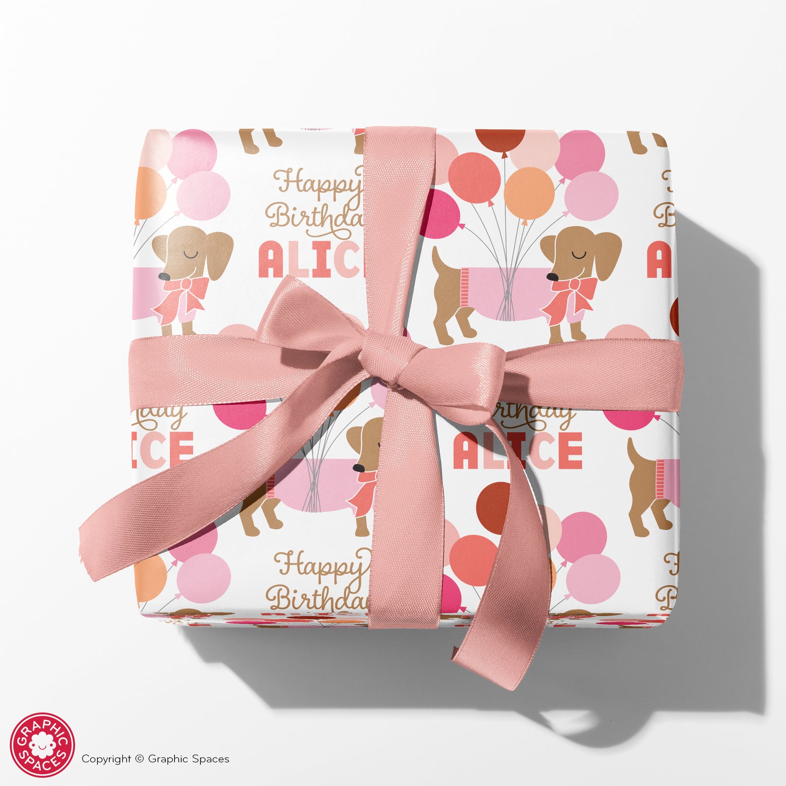Kids Wrapping Paper - Dachshund Birthday (Personalized, Coral) - Graphic Spaces