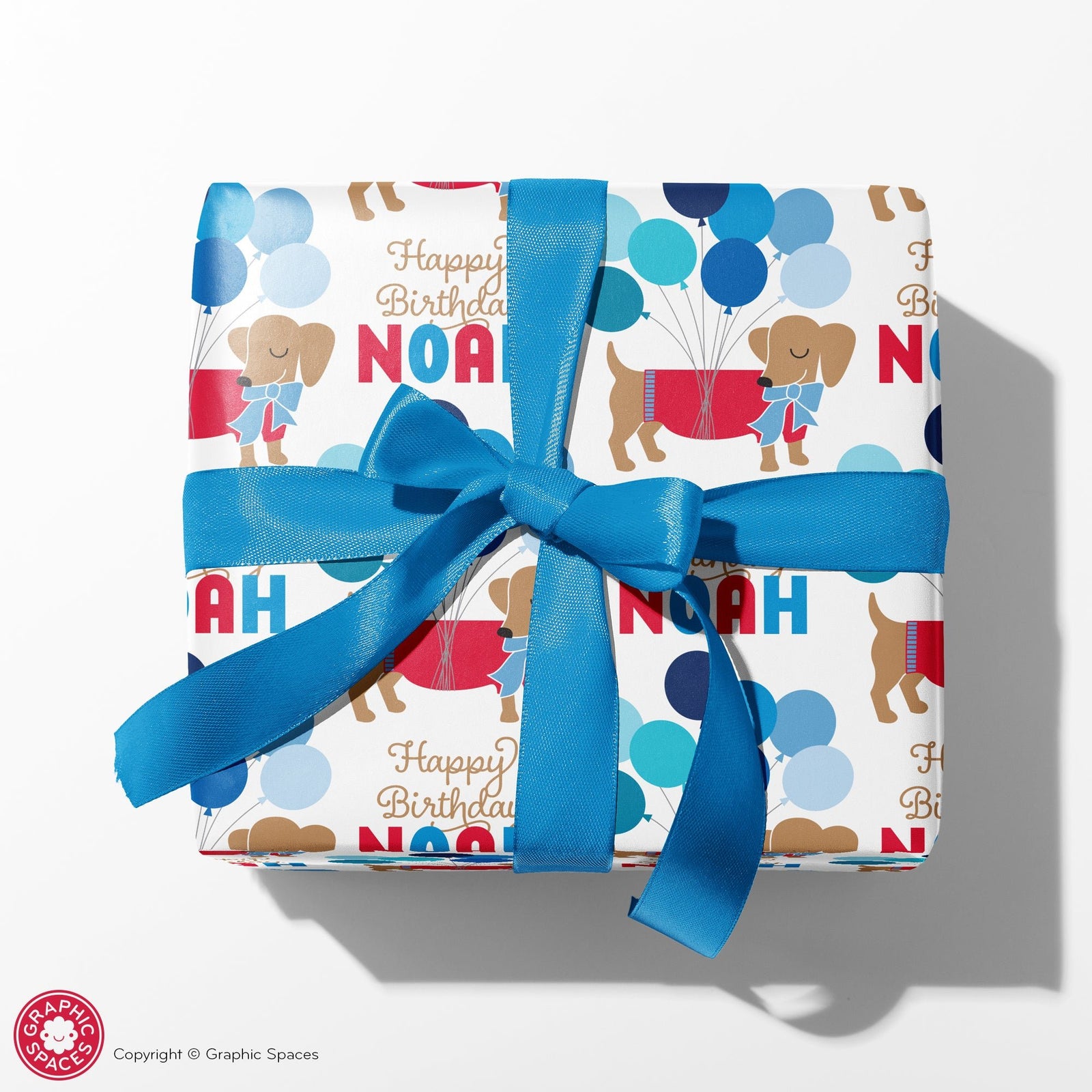 Kids Wrapping Paper - Dachshund Birthday (Personalized, Blue) - Graphic Spaces