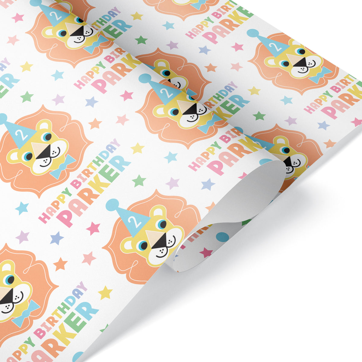 Lion Birthday Personalized Wrapping Paper - Pastel