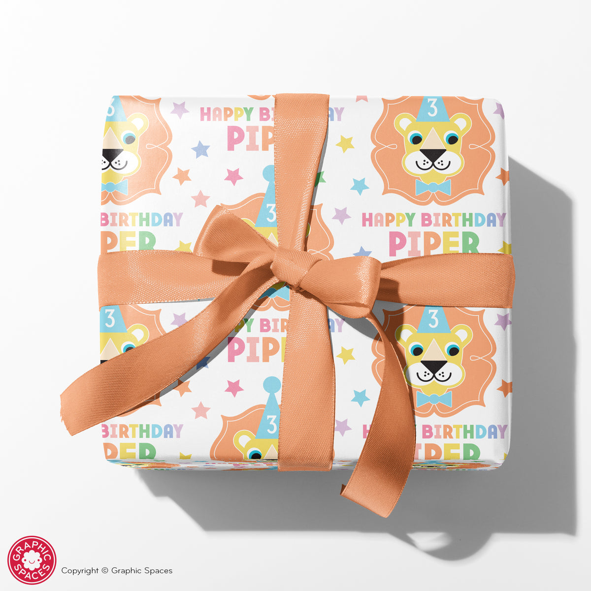 Lion Birthday Personalized Wrapping Paper - Pastel