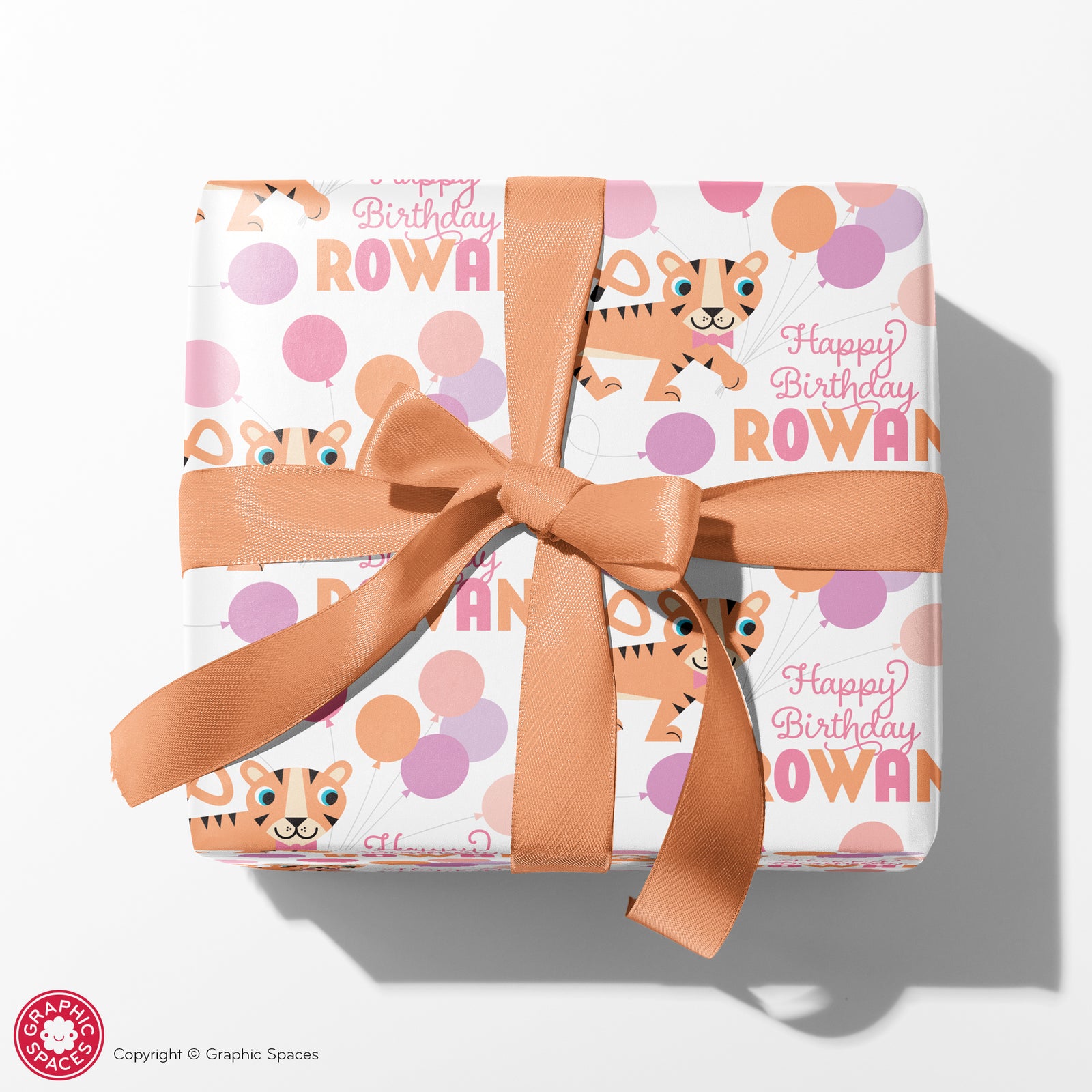 Kids Wrapping Paper - Tiger Birthday (Personalized, Pastel) - Graphic Spaces