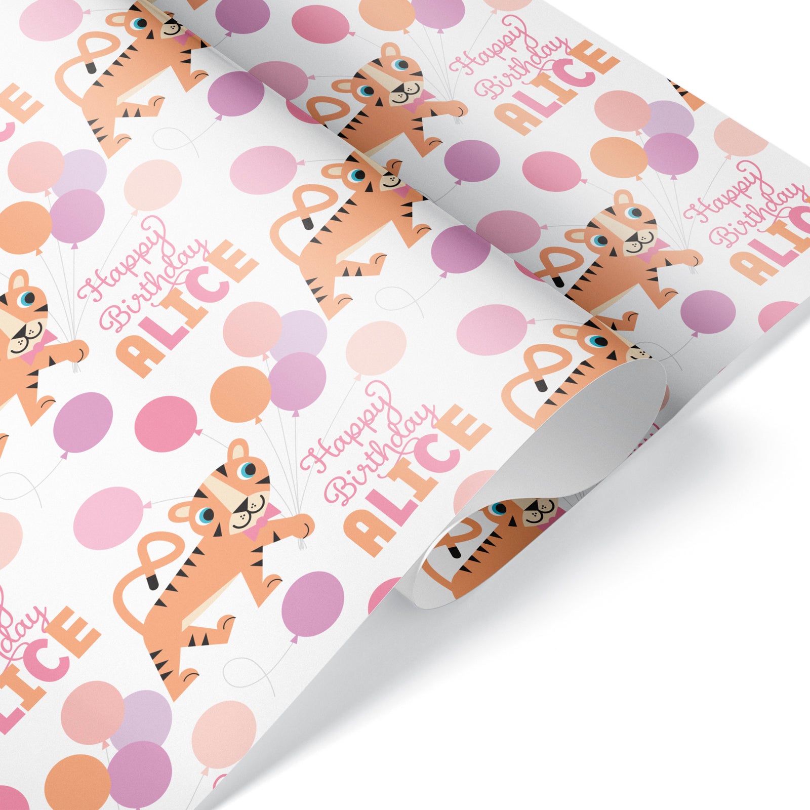 Kids Wrapping Paper - Tiger Birthday (Personalized, Pastel) - Graphic Spaces