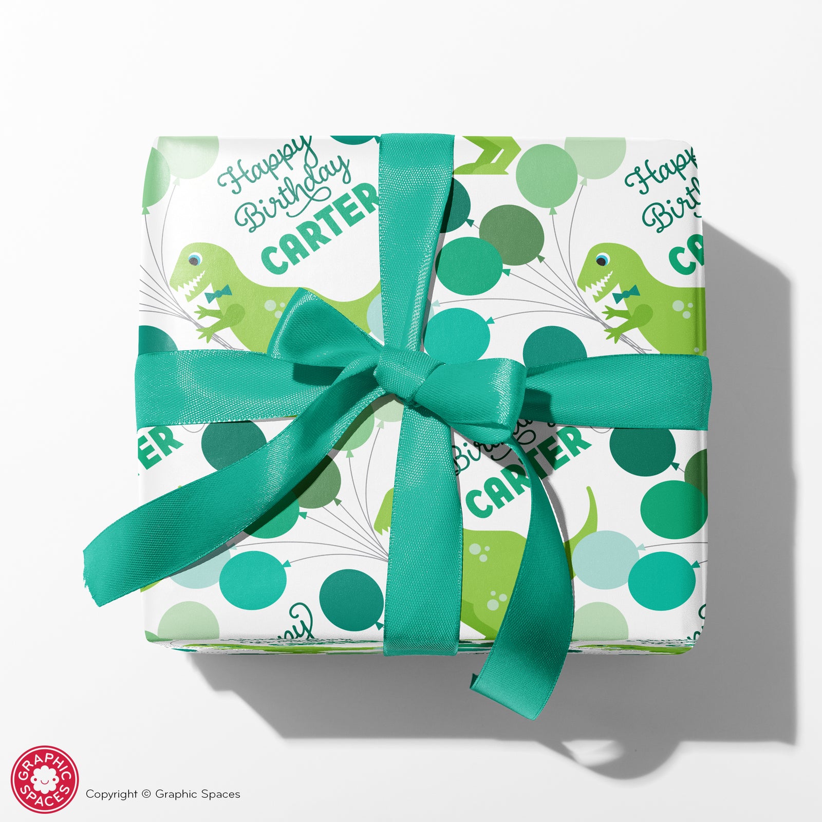Kids Wrapping Paper - Dinosaur Birthday (Personalized, Bright) - Graphic Spaces