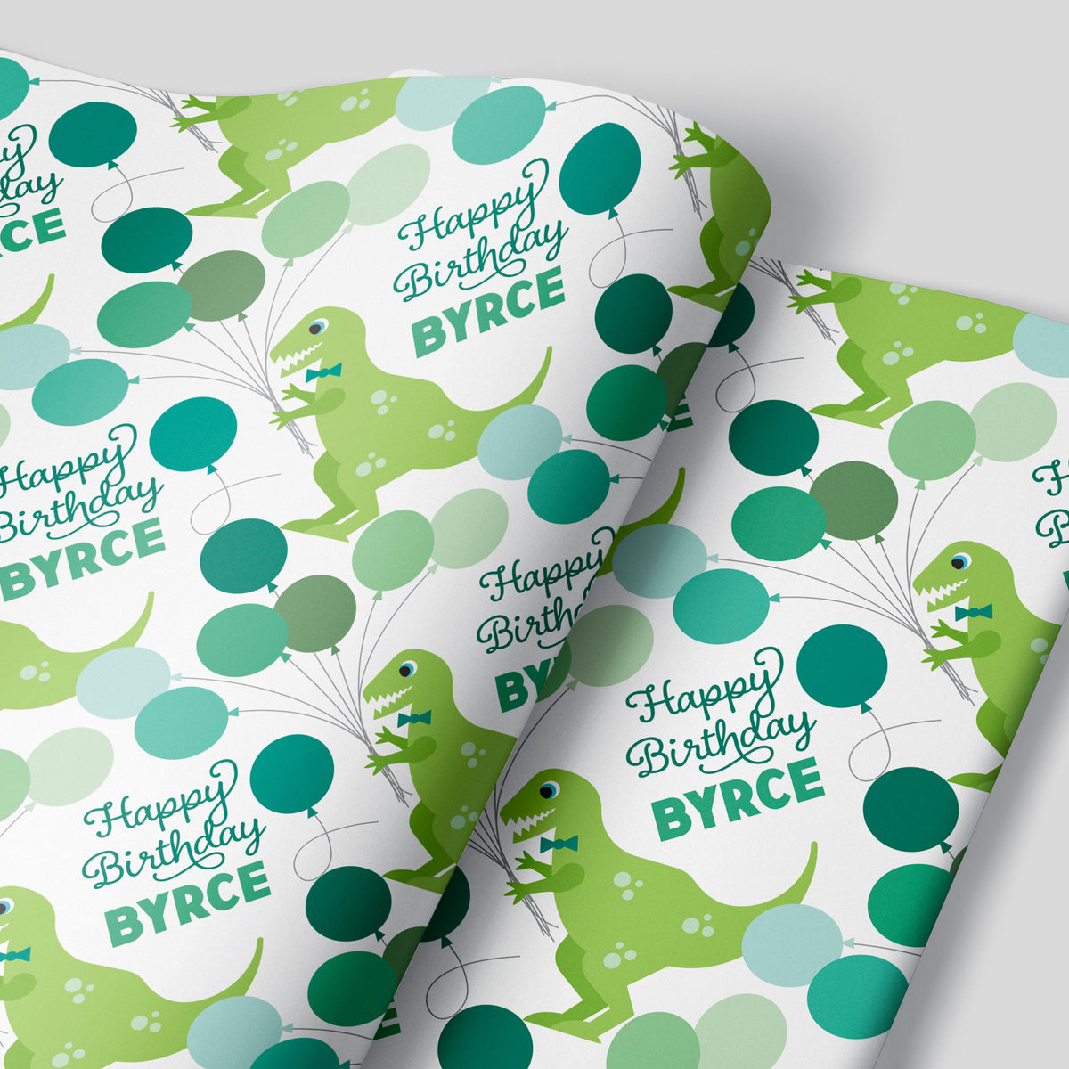 Dinosaur Birthday Personalized Name Wrapping Paper - BRIGHT