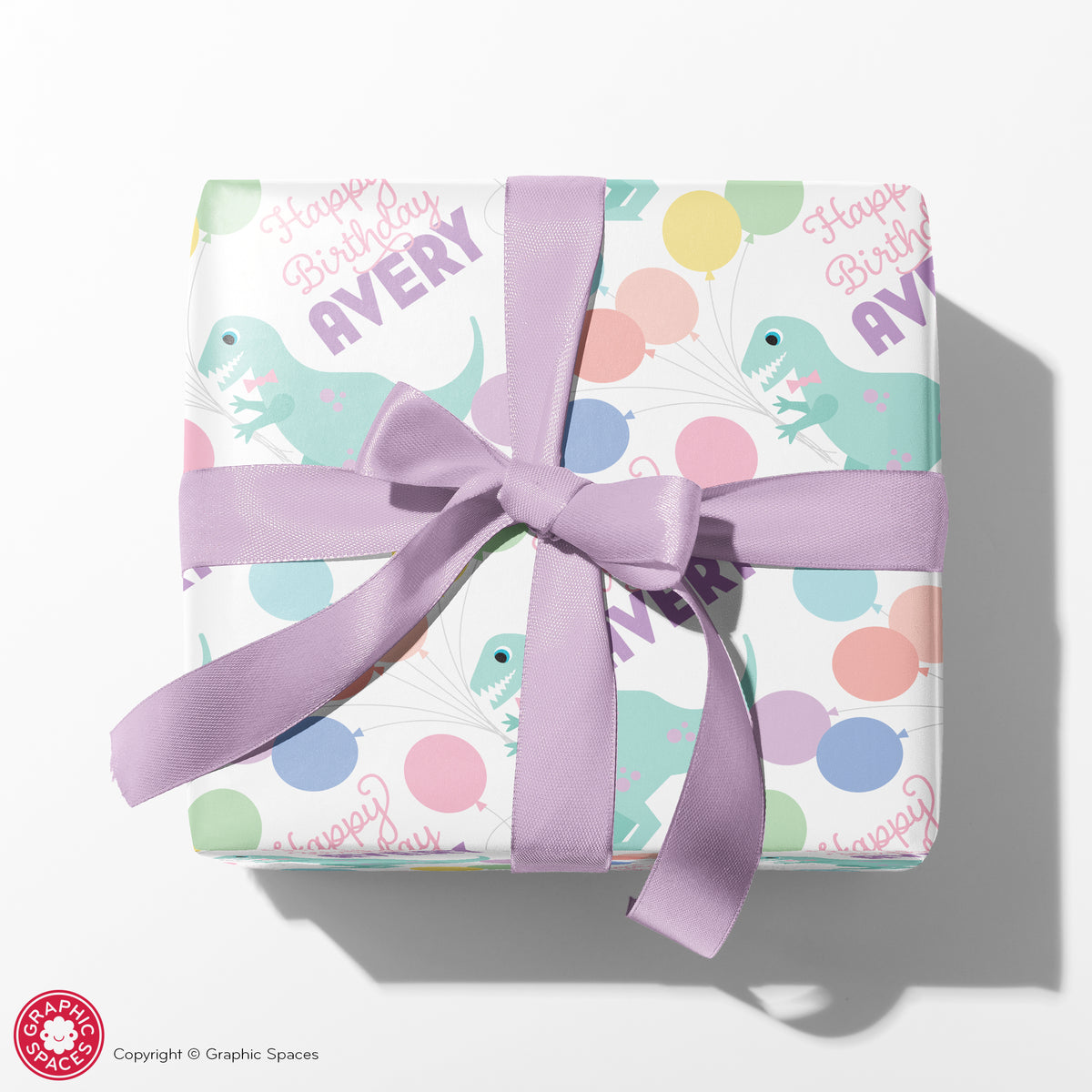 Dinosaur Birthday Personalized Name Wrapping Paper - PASTEL