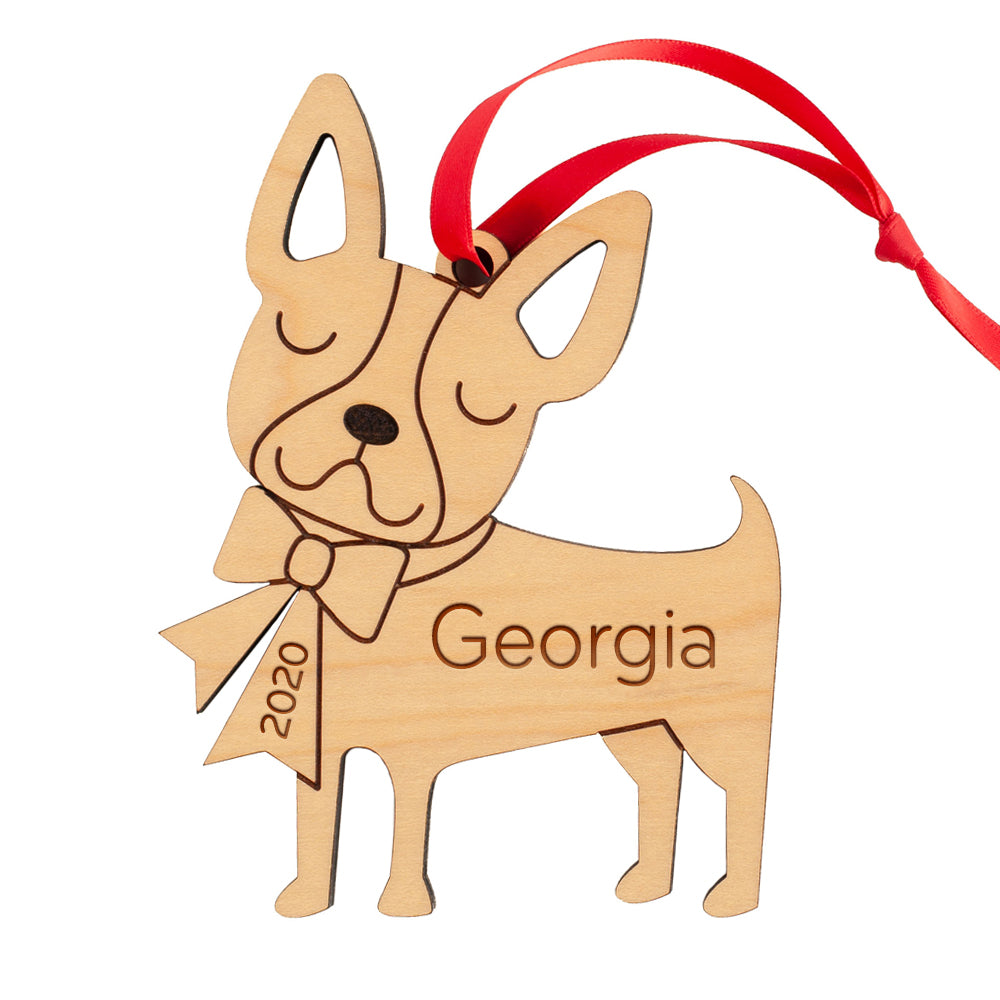 French Bulldog Wooden Christmas Ornament - Personalized