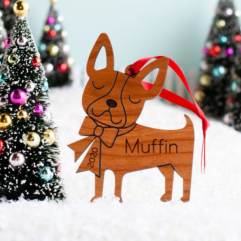 Puppy's First Christmas Ornament - Boston Terrier (Personalized, Wood) Light Maple - Graphic Spaces
