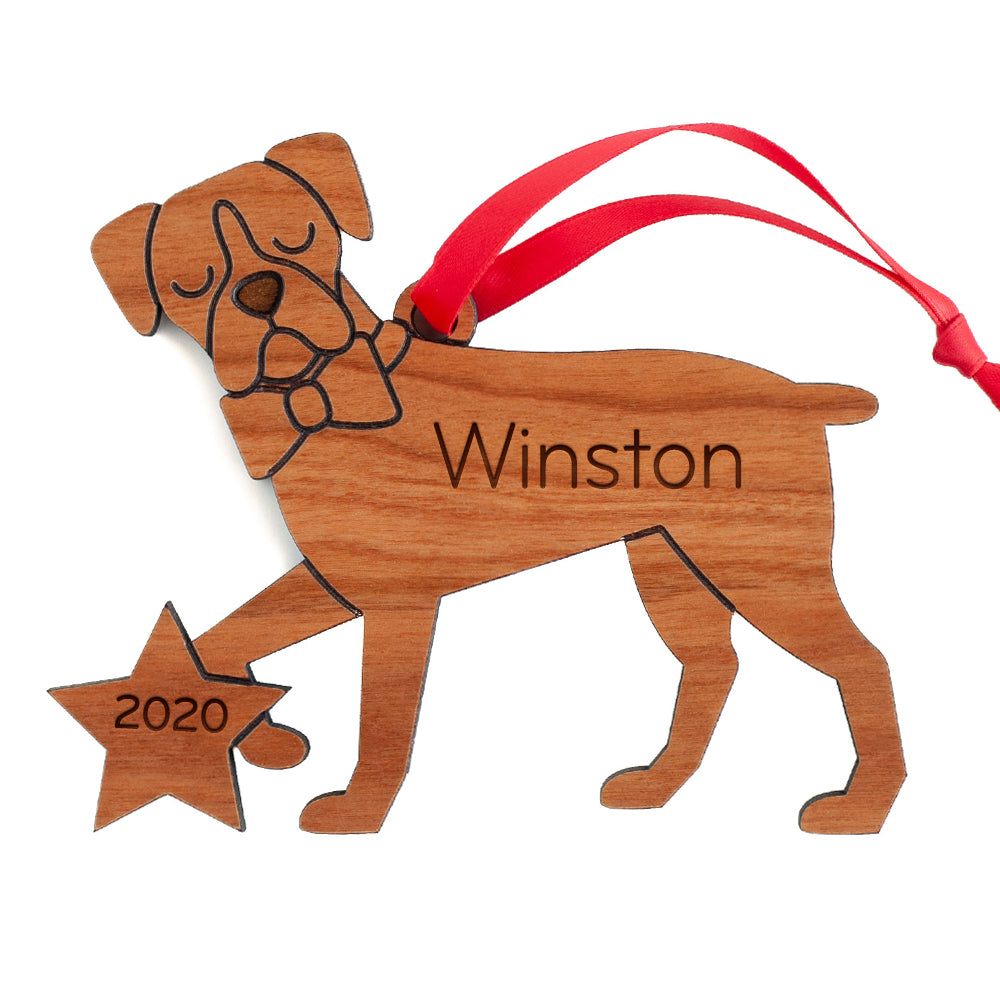 Boxer Wooden Christmas Ornament - Personalized