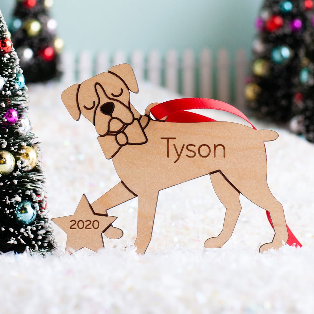 Puppy's First Christmas Ornament - Boxer (Personalized, Wood) Dark Cherry - Graphic Spaces