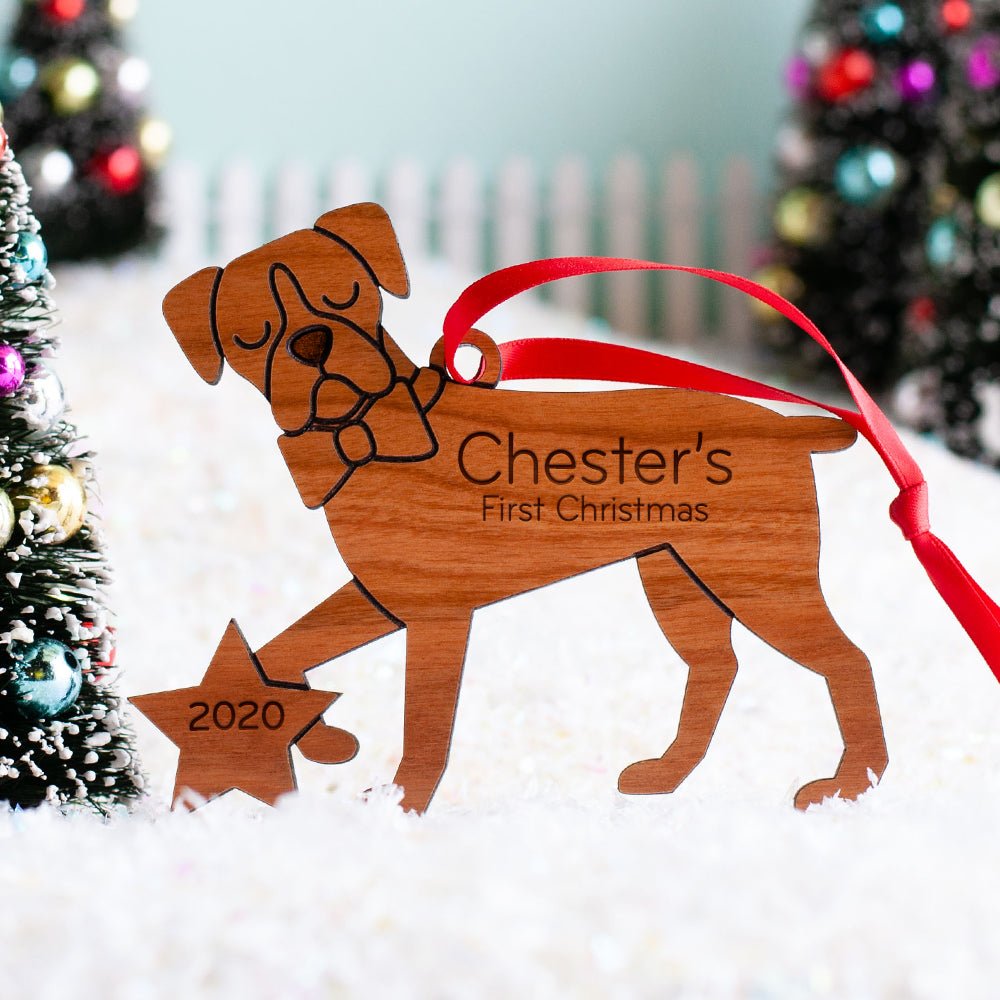 Puppy's First Christmas Ornament - Boxer (Personalized, Wood) Dark Cherry - Graphic Spaces