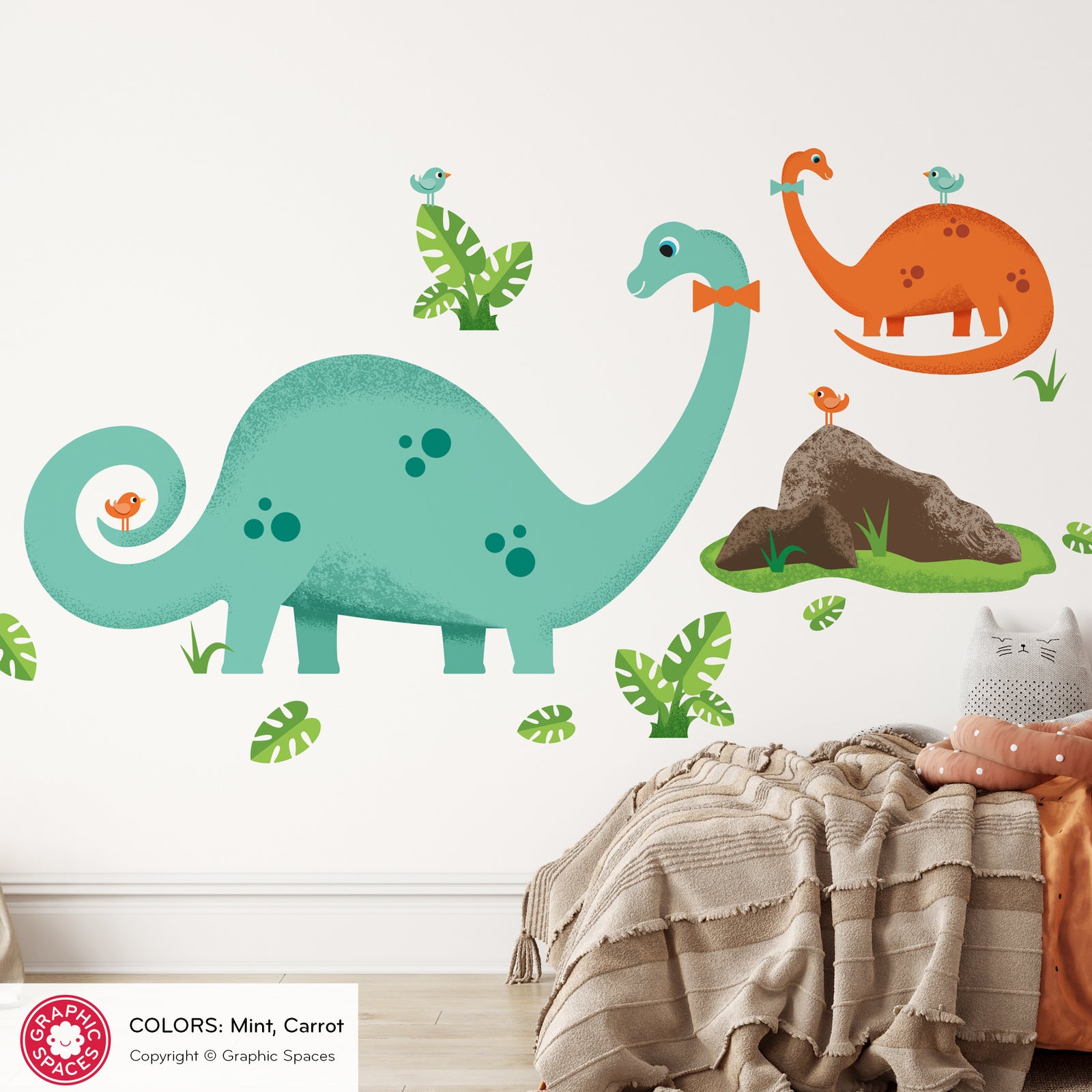 Kids Wall Decal - Big Brontosaurus Dinosaur (Pack of 2) - Graphic Spaces