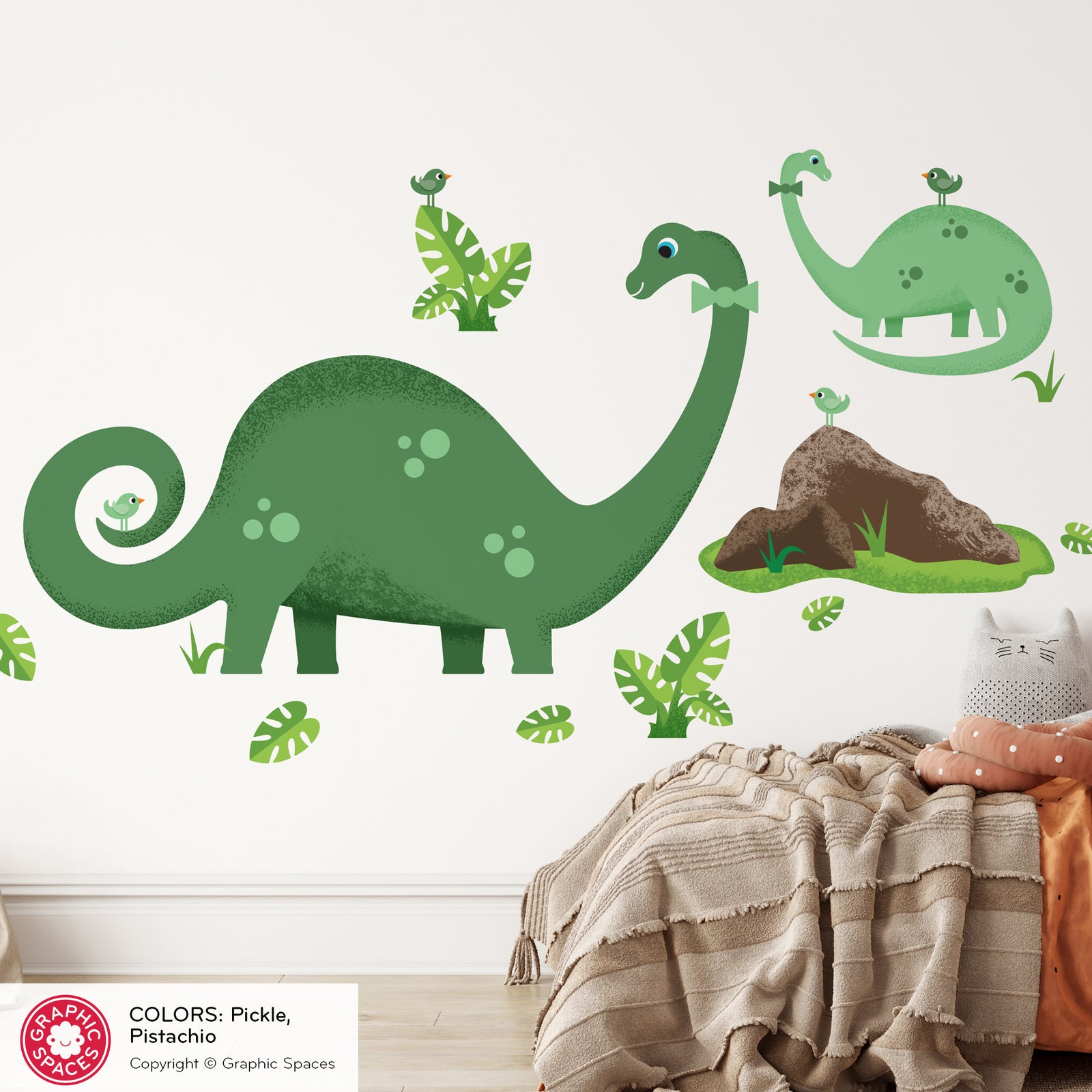 Kids Wall Decal - Big Brontosaurus Dinosaur (Pack of 2) - Graphic Spaces