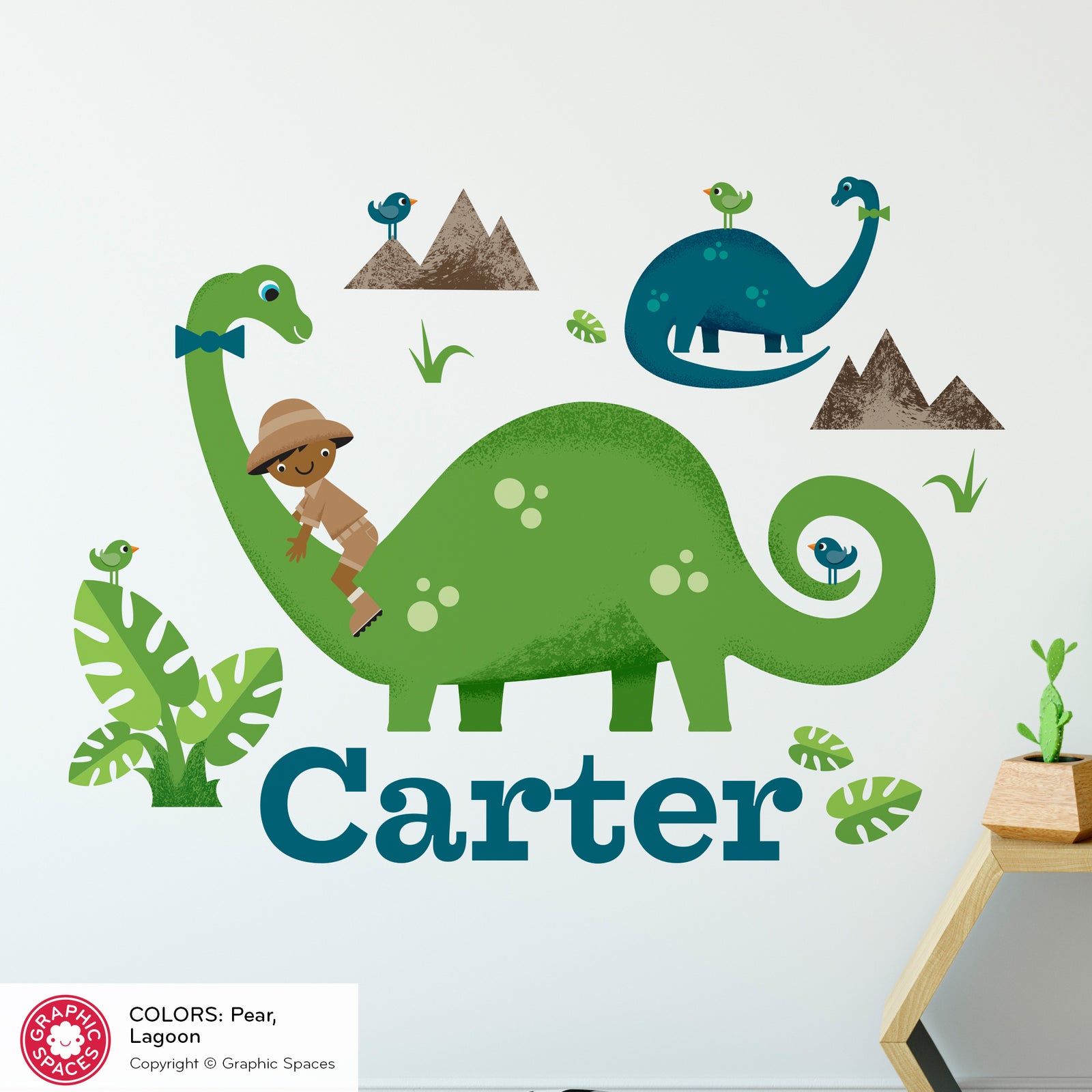 Kids Wall Decal - Brontosaurus Dinosaur (Personalized, Boy) - Graphic Spaces