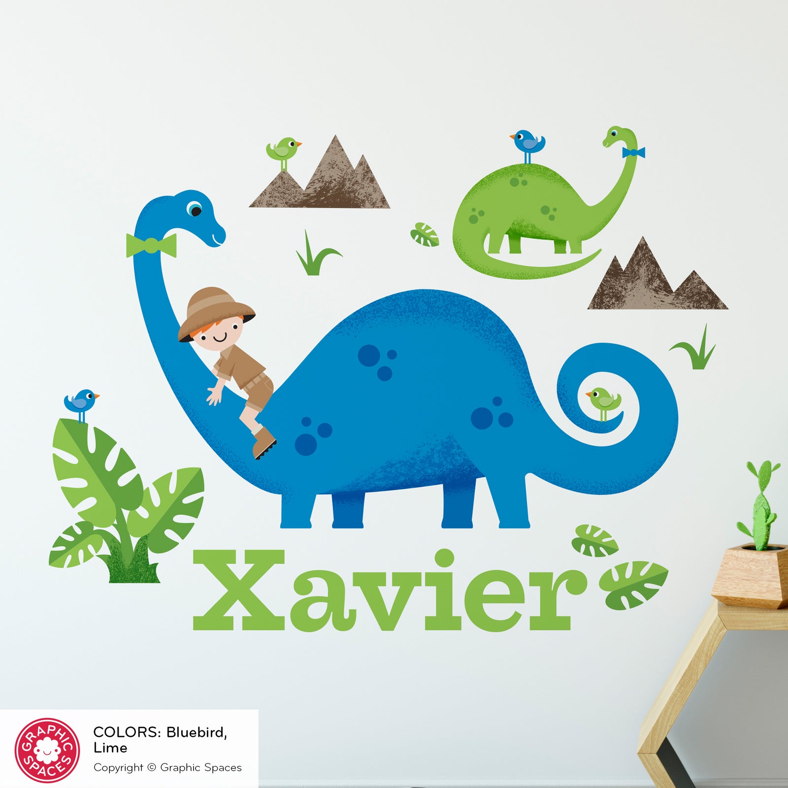 Kids Wall Decal - Brontosaurus Dinosaur (Personalized, Boy) - Graphic Spaces