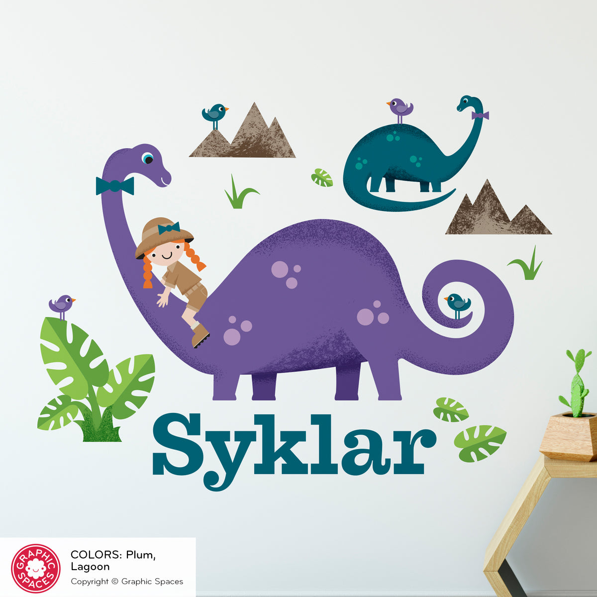 Brontosaurus Dinosaur Peel-and-Stick Wall Decal - Girl Rider