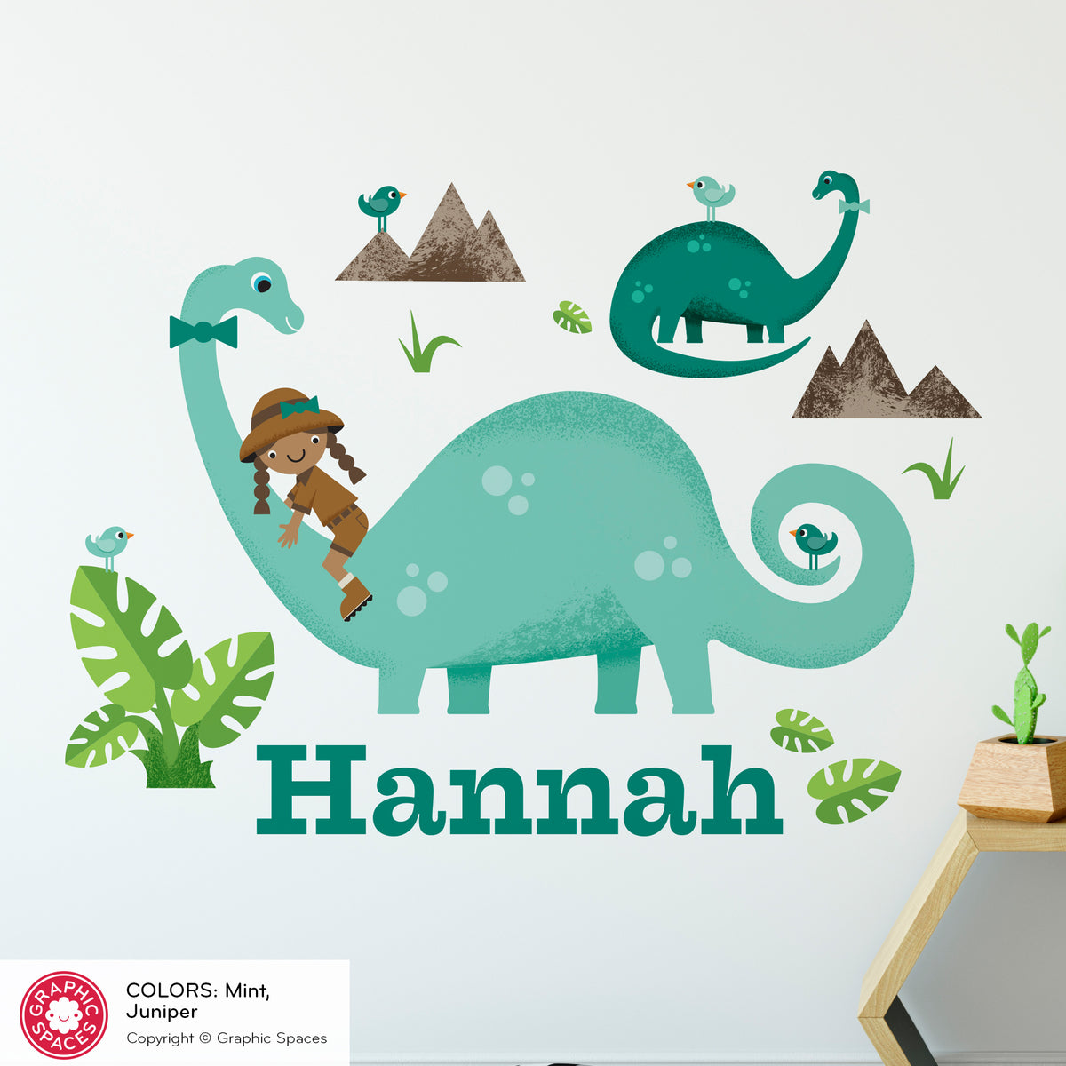 Brontosaurus Dinosaur Peel-and-Stick Wall Decal - Girl Rider