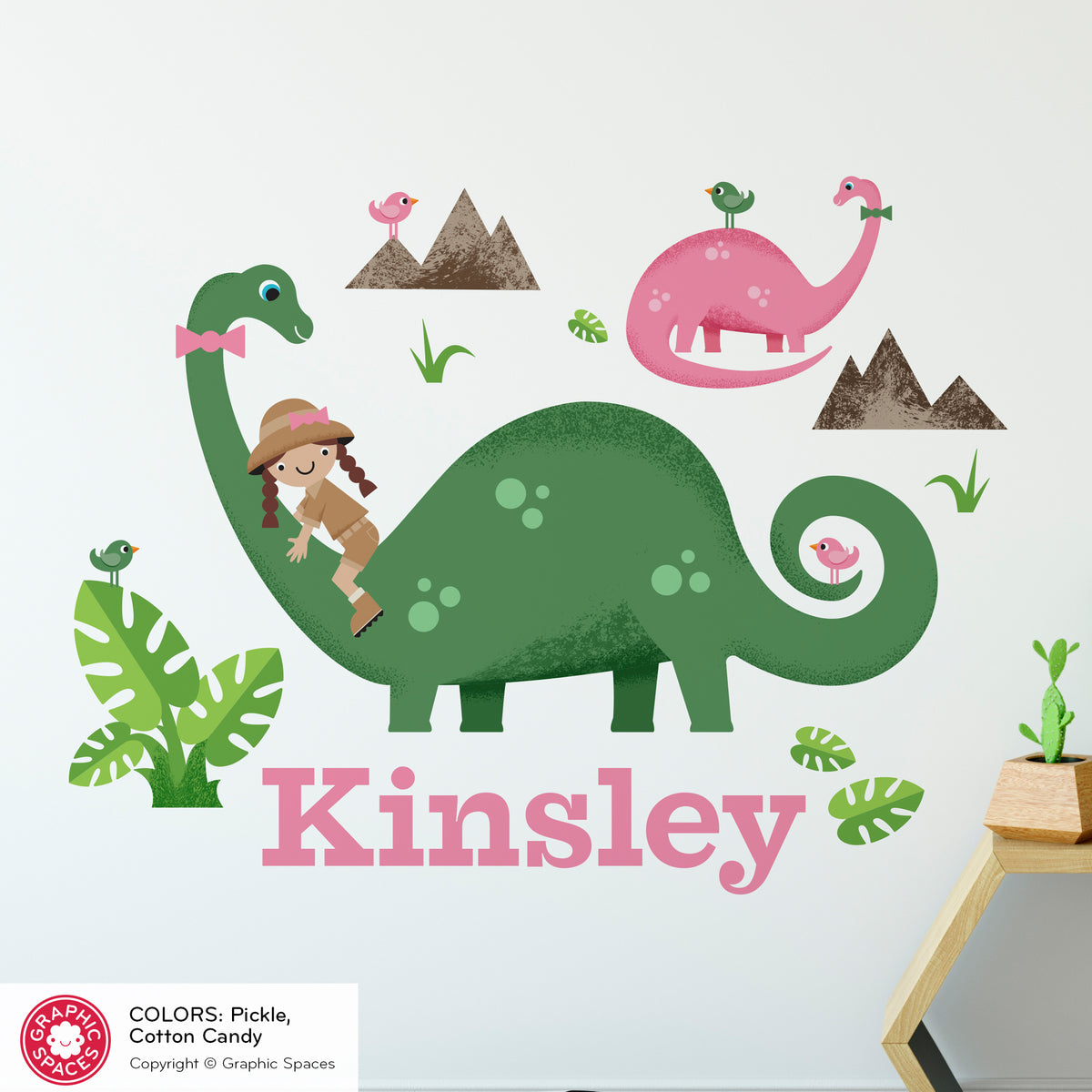 Brontosaurus Dinosaur Peel-and-Stick Wall Decal - Girl Rider