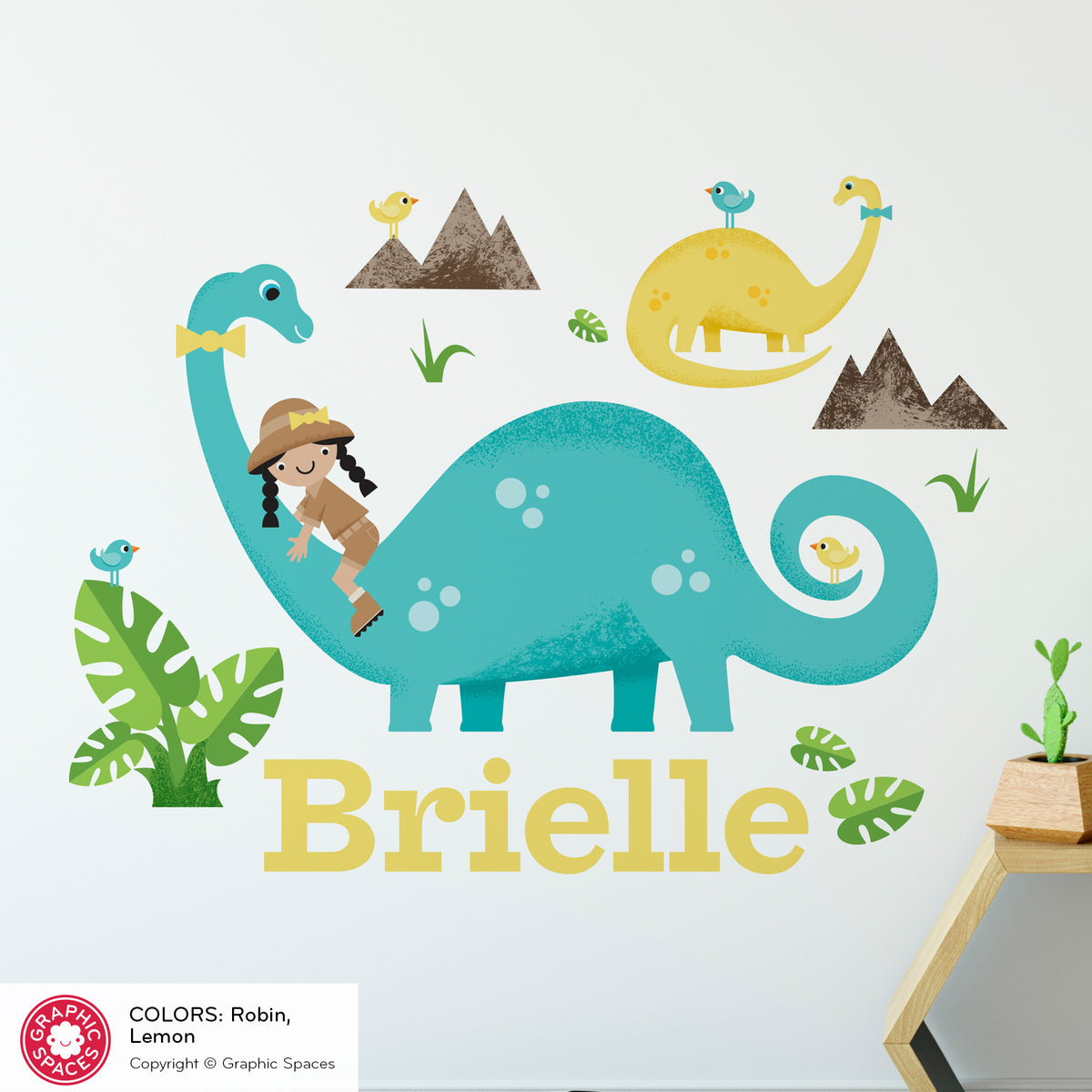Brontosaurus Dinosaur Peel-and-Stick Wall Decal - Girl Rider