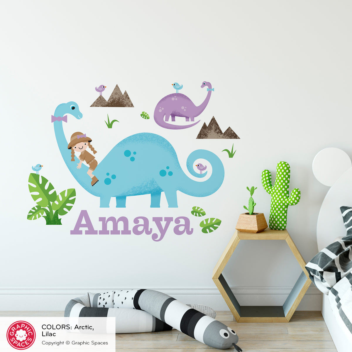Brontosaurus Dinosaur Peel-and-Stick Wall Decal - Girl Rider