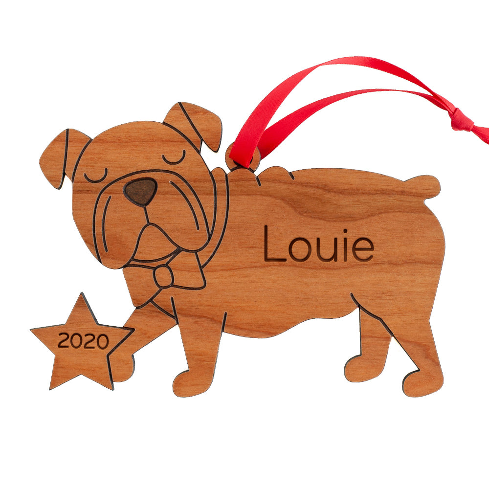 English Bulldog Wooden Christmas Ornament - Personalized