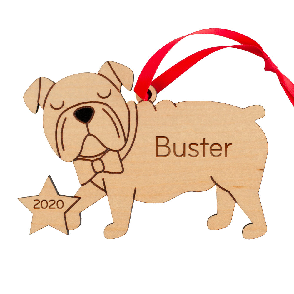 English Bulldog Wooden Christmas Ornament - Personalized