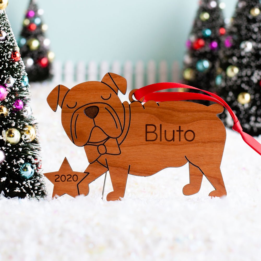 Puppy's First Christmas Ornament - English Bulldog (Personalized, Wood) Light Maple - Graphic Spaces