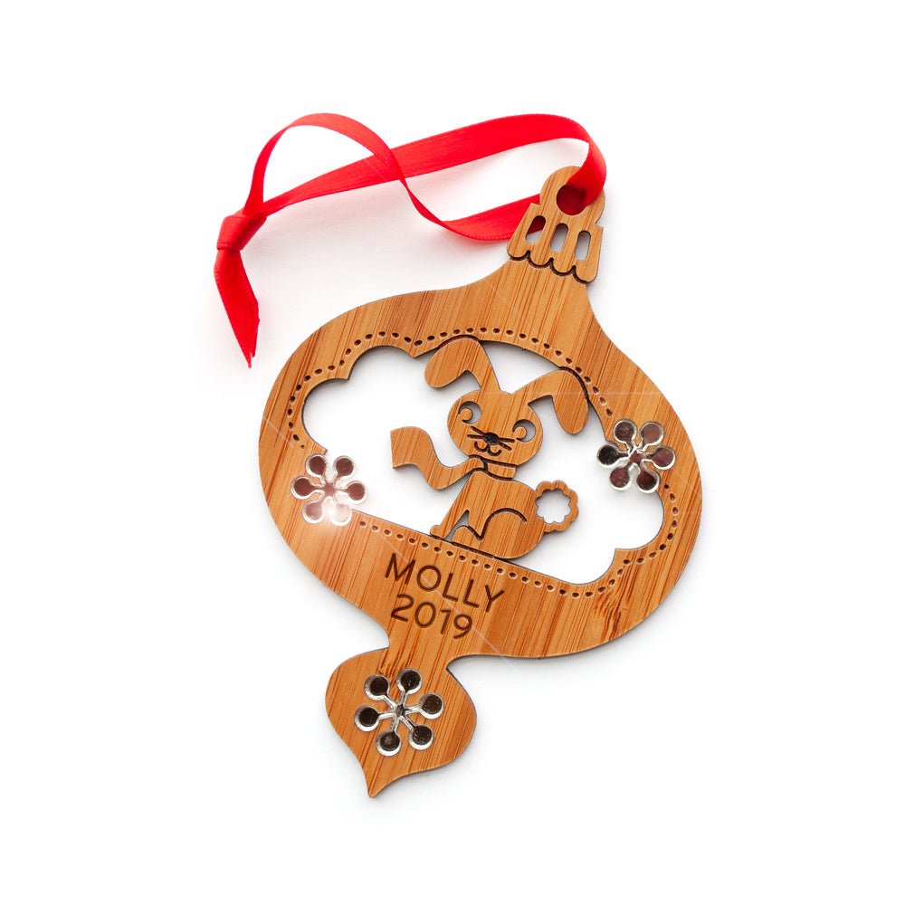 Baby's First Christmas Ornament - Bunny (Personalized, Bamboo) - Graphic Spaces