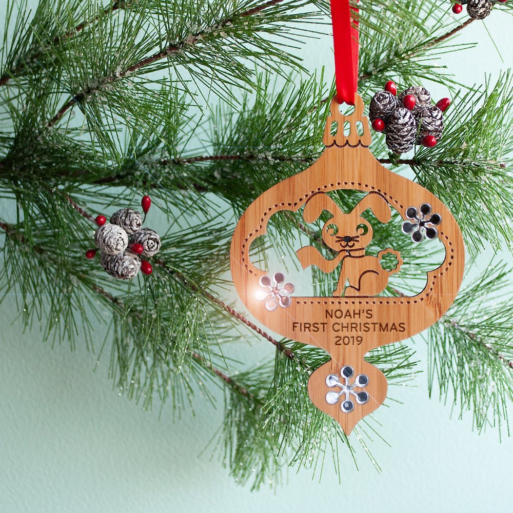 Baby's First Christmas Ornament - Bunny (Personalized, Bamboo) - Graphic Spaces