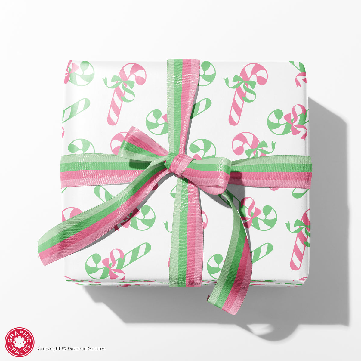 Candy Cane Pastel Christmas Wrapping Paper - WHITE