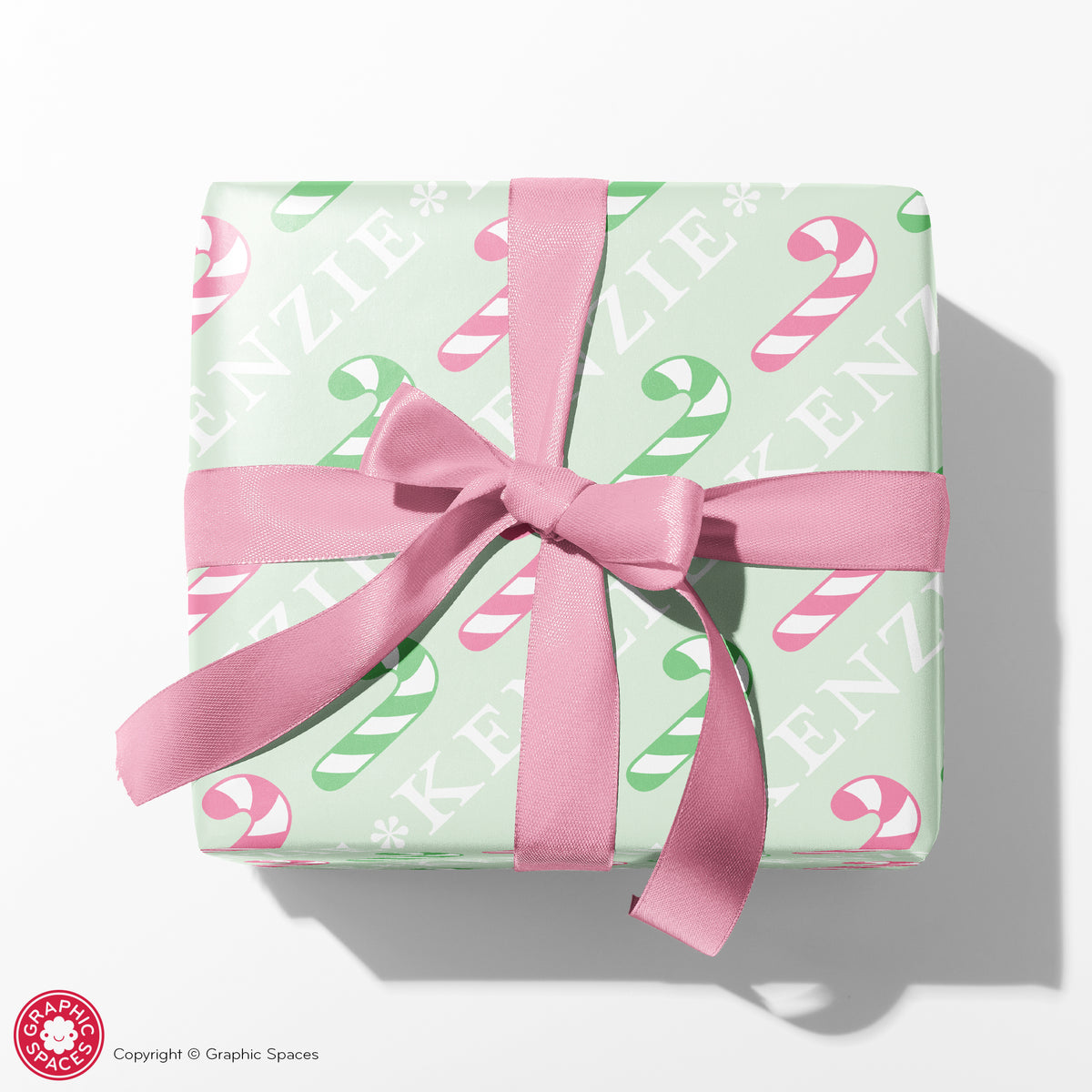 Candy Cane Christmas Personalized Wrapping Paper - PASTEL GREEN
