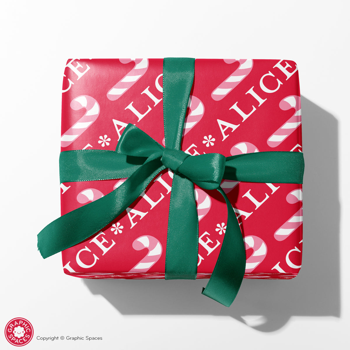 Candy Cane Christmas Personalized Wrapping Paper - RED