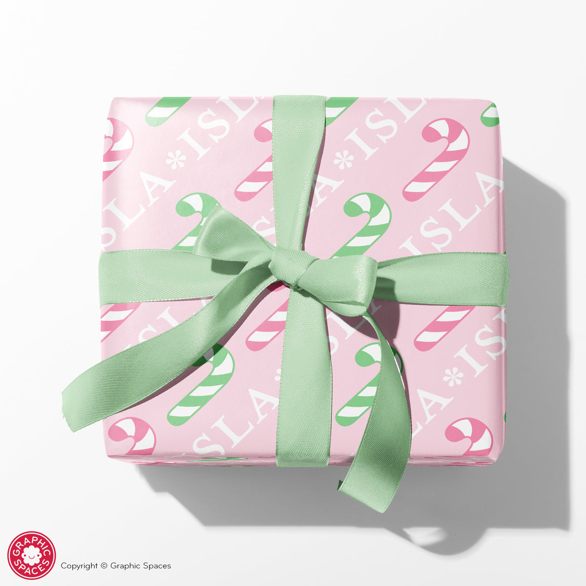 Candy Cane Christmas Personalized Wrapping Paper - PASTEL PINK