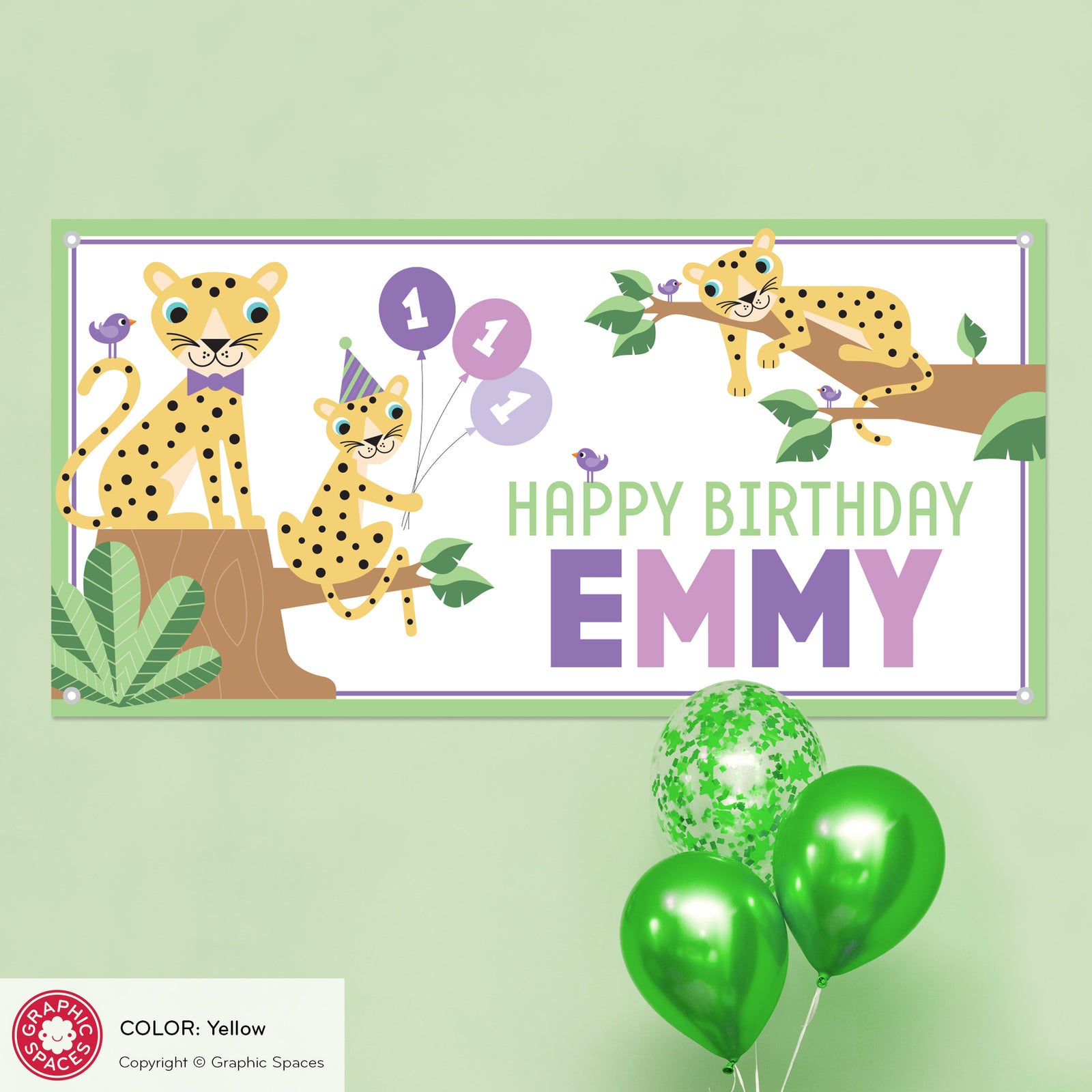 Kids Banner - Cheetah Birthday Party (Personalized, Yellow) - Graphic Spaces