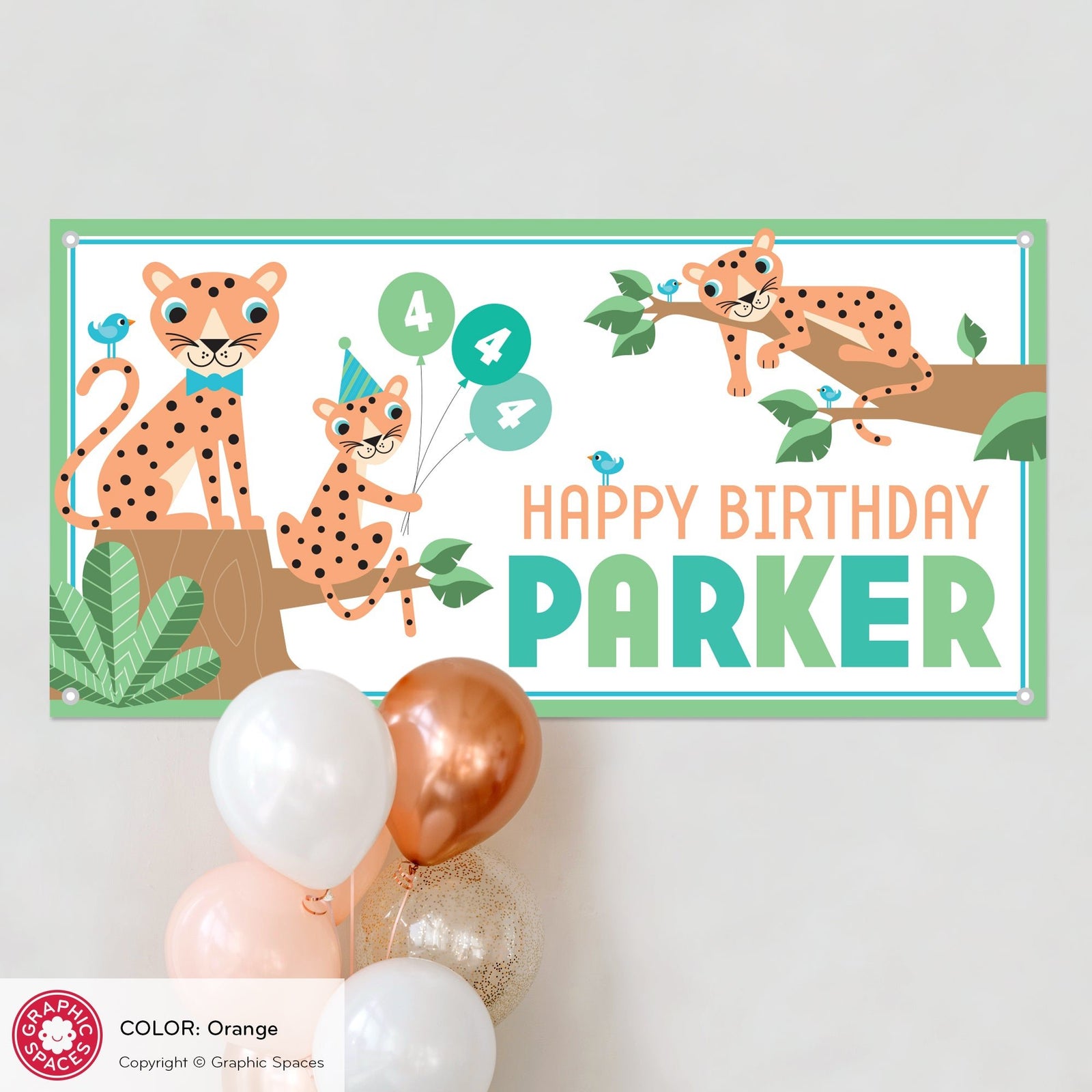 Kids Banner - Cheetah Birthday Party (Personalized, Orange) - Graphic Spaces