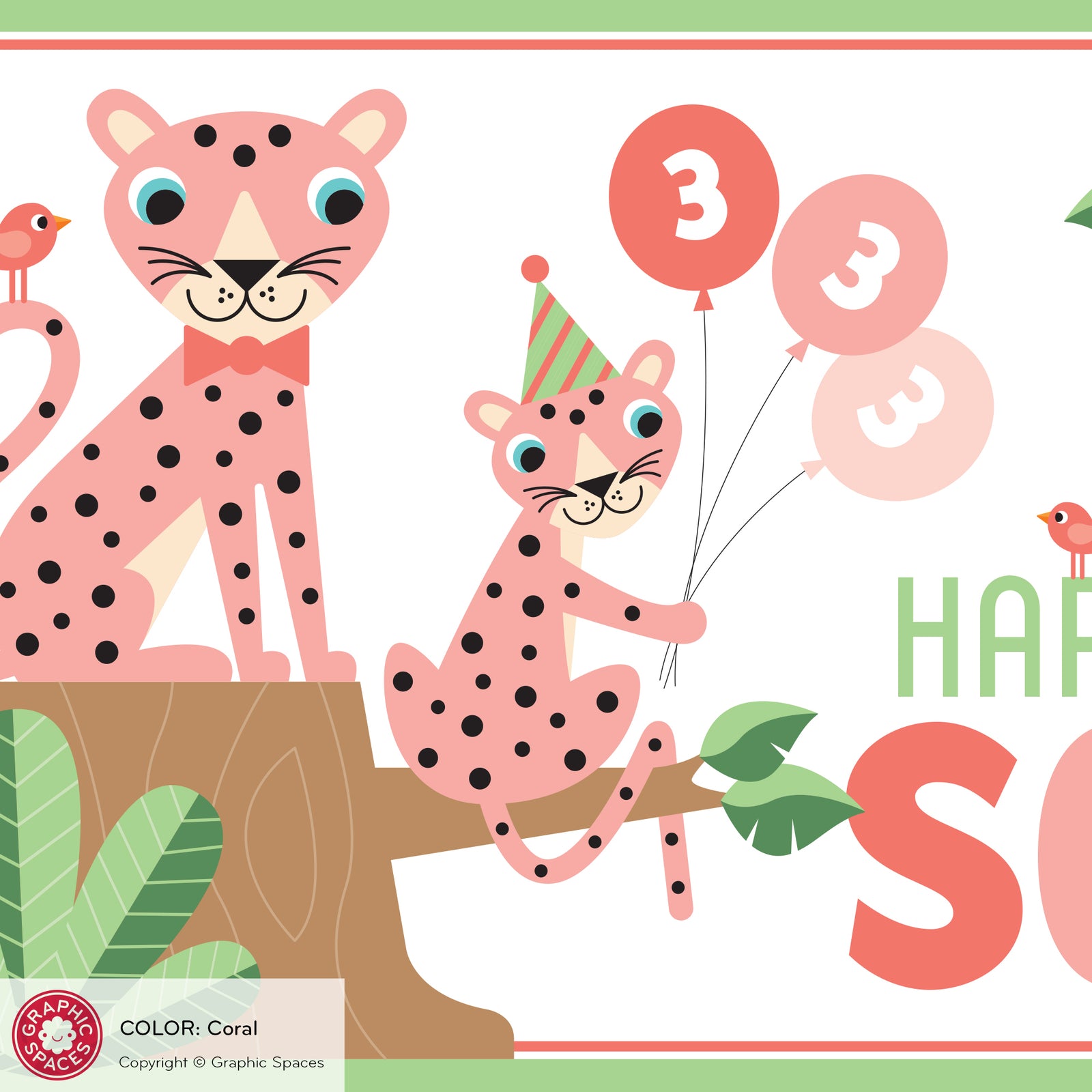 Kids Banner - Cheetah Birthday Party (Personalized, Coral) - Graphic Spaces