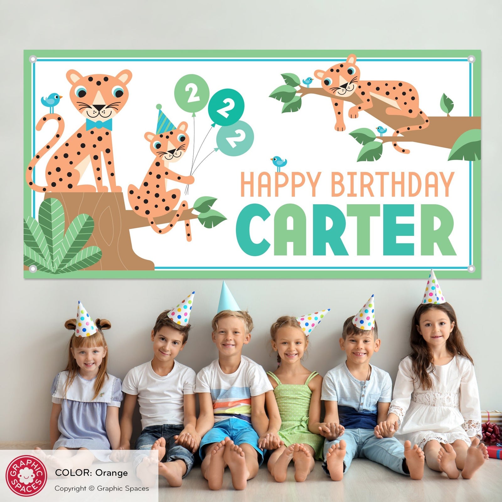 Kids Banner - Cheetah Birthday Party (Personalized, Orange) - Graphic Spaces