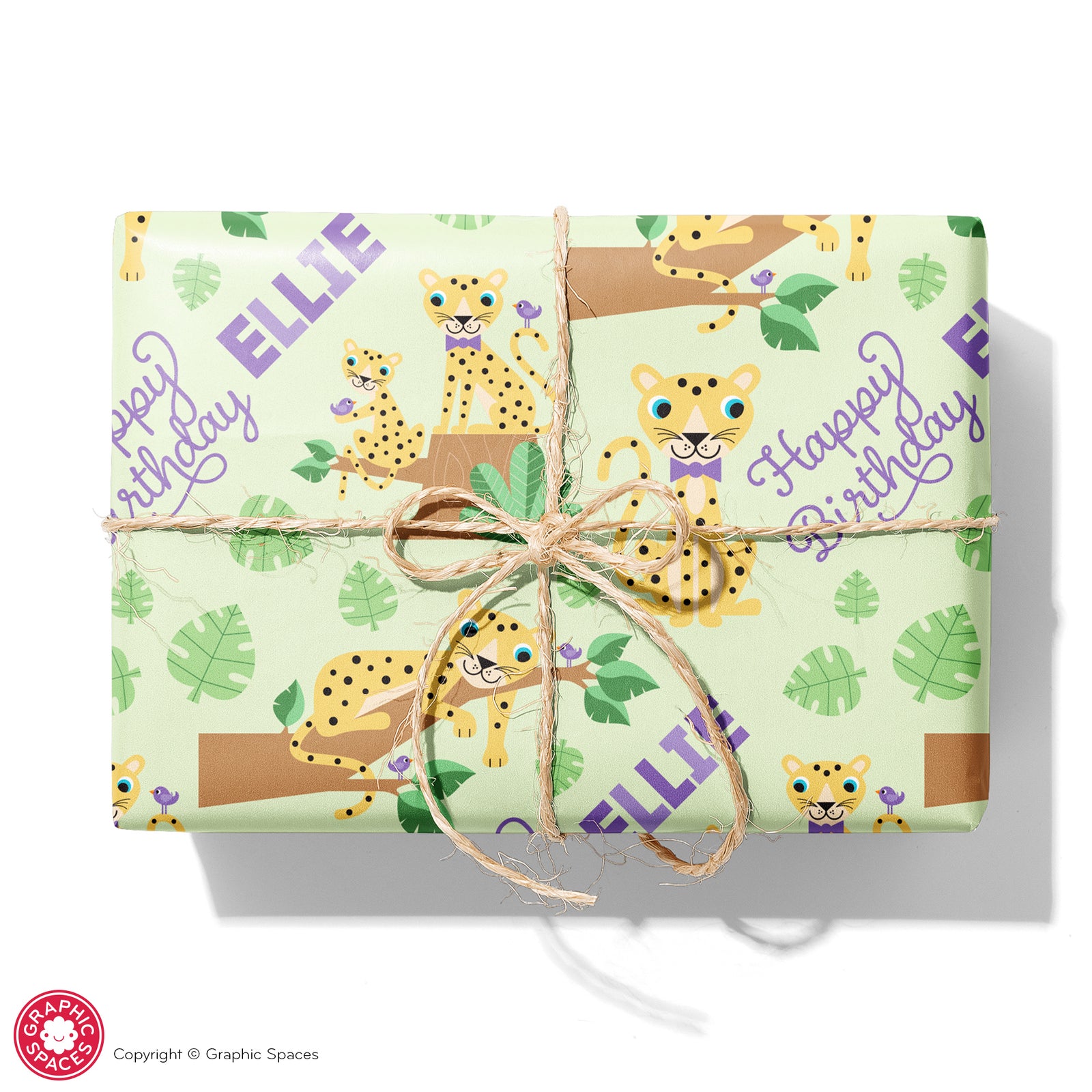 Kids Wrapping Paper - Cheetah Birthday (Personalized, Yellow) - Graphic Spaces