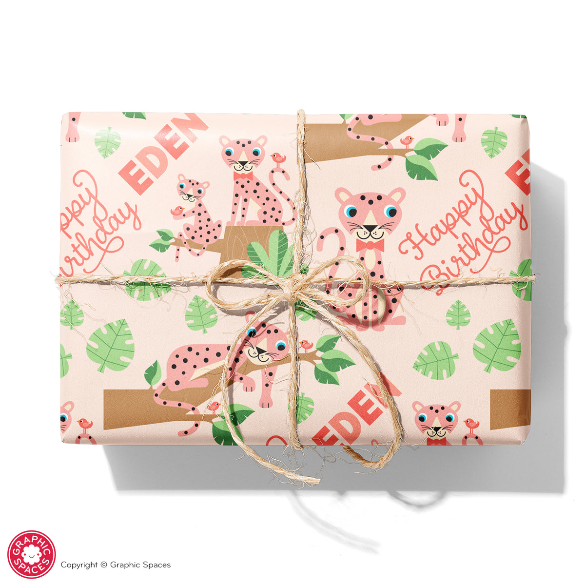 Cheetah Birthday Personalized Wrapping Paper - CORAL