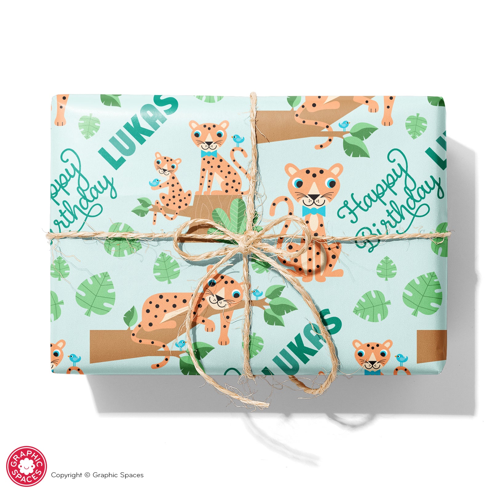Kids Wrapping Paper - Cheetah Birthday (Personalized, Orange) - Graphic Spaces