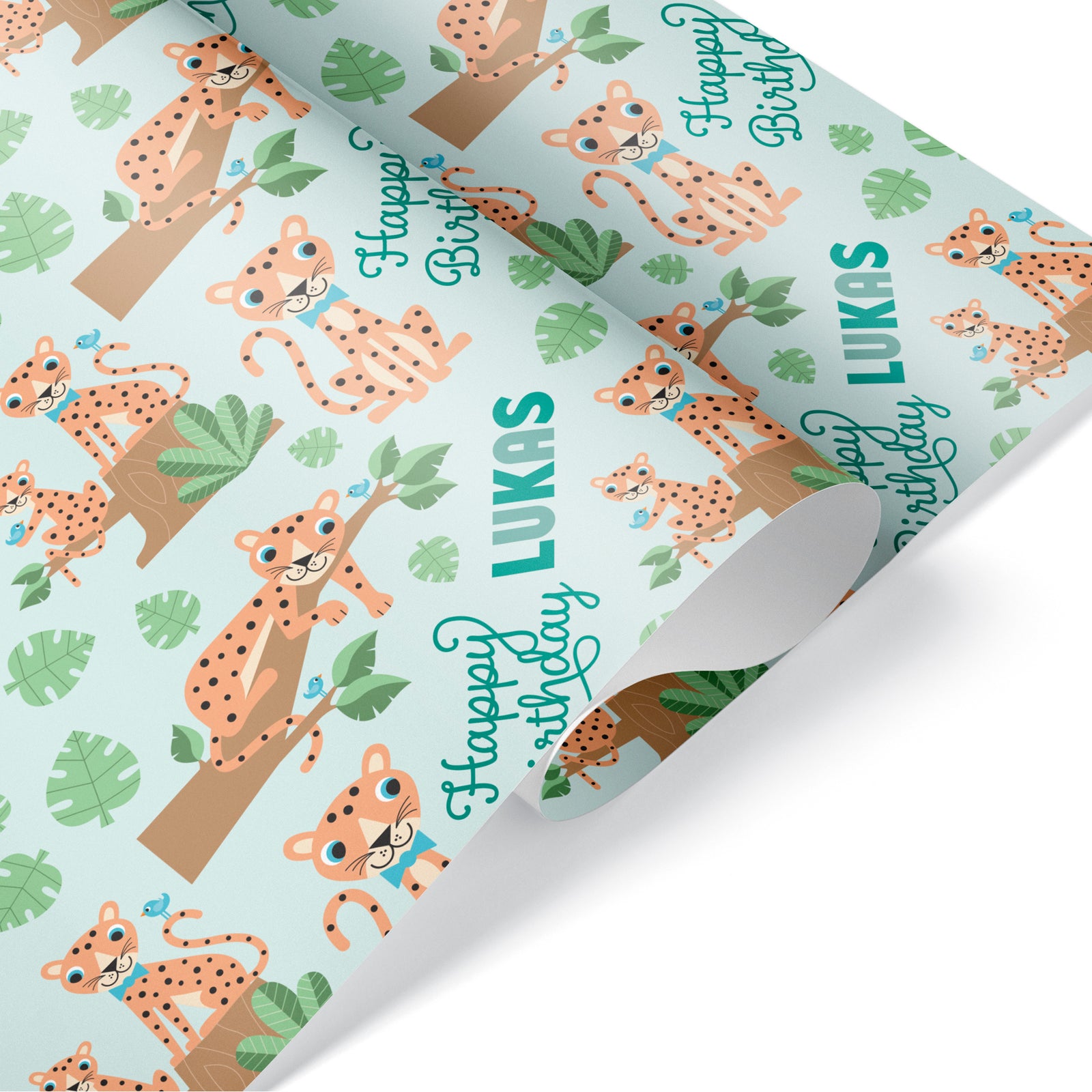 Kids Wrapping Paper - Cheetah Birthday (Personalized, Orange) - Graphic Spaces