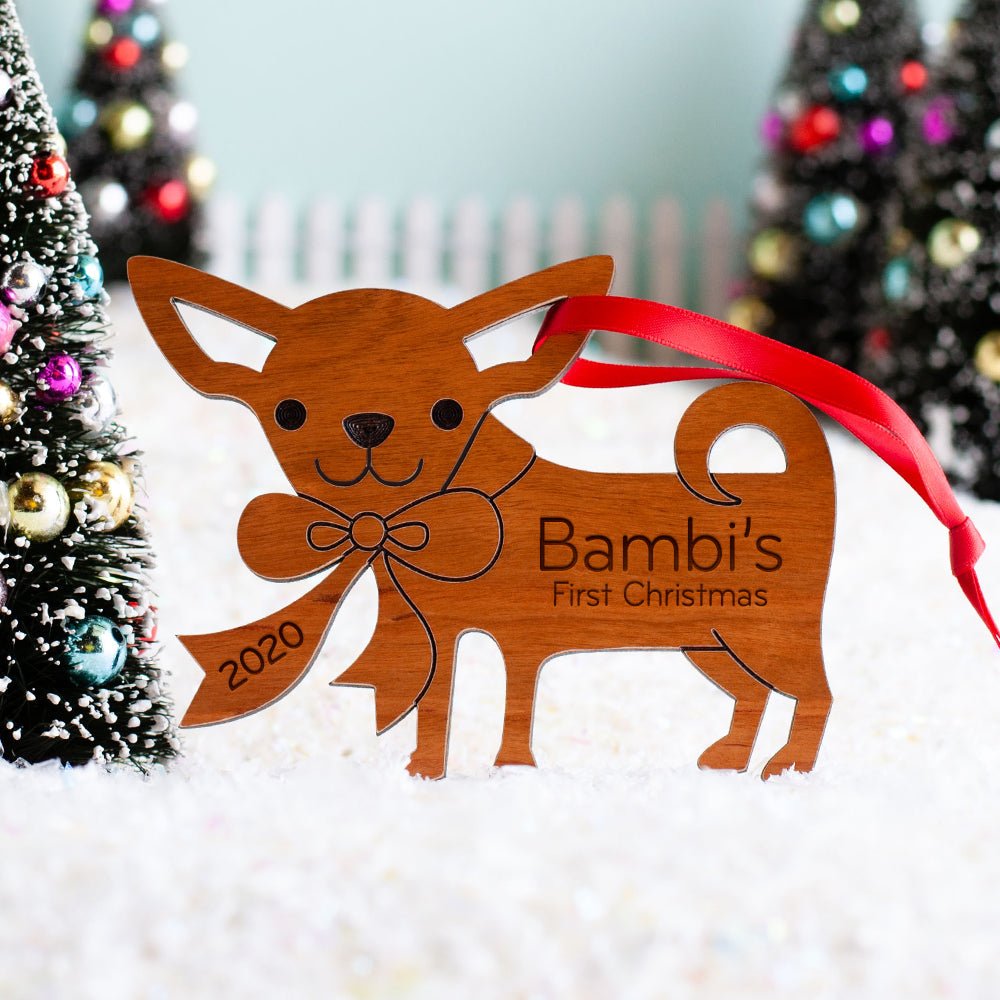 Dog Christmas Ornament - Chihuahua (Personalized, Wood) Light Maple - Graphic Spaces