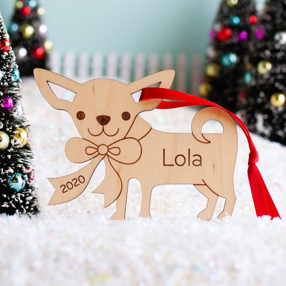 Dog Christmas Ornament - Chihuahua (Personalized, Wood) Light Maple - Graphic Spaces