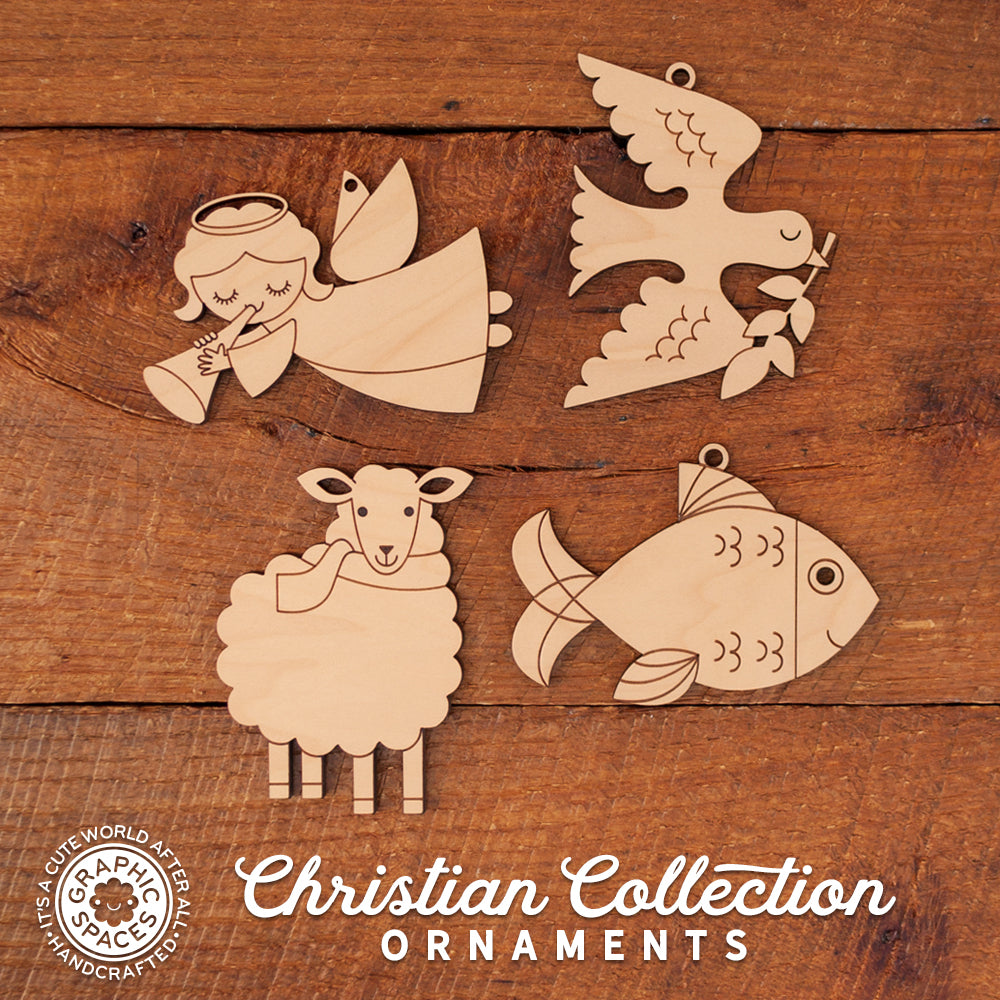 wooden christian Christmas ornament collection
