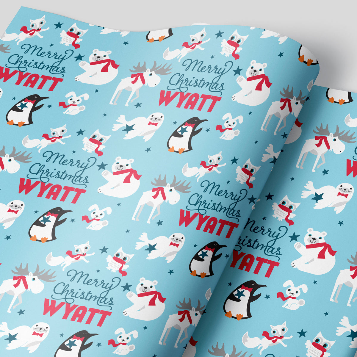 Arctic Friends Christmas Name Wrapping Paper