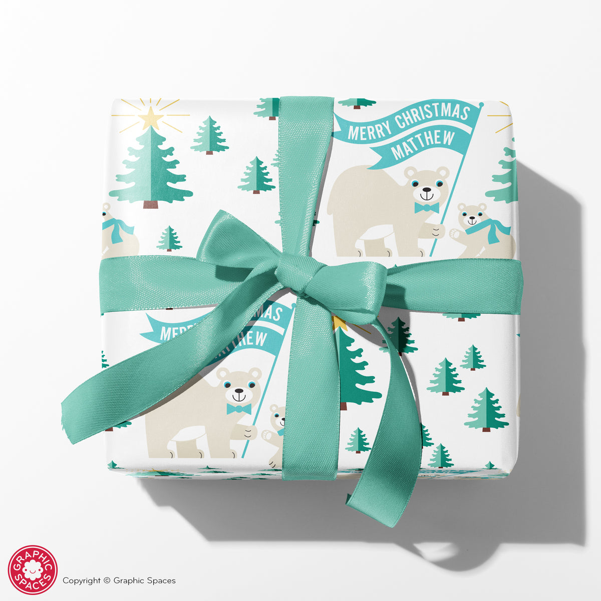 Bear Christmas Personalized Wrapping Paper - WHITE