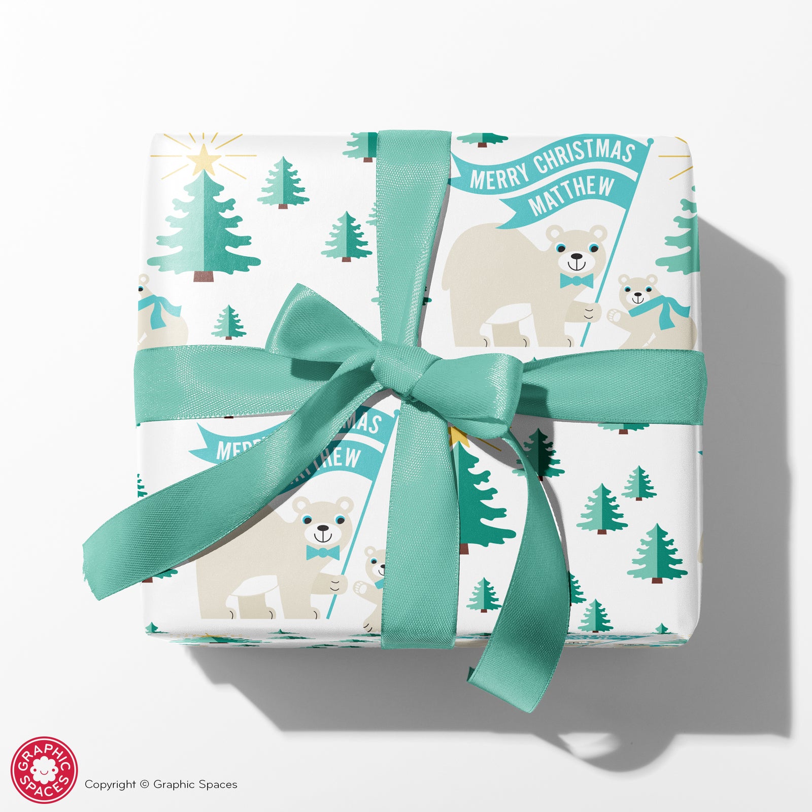 Kids Wrapping Paper - Polar Bear Christmas (Personalized, White) - Graphic Spaces