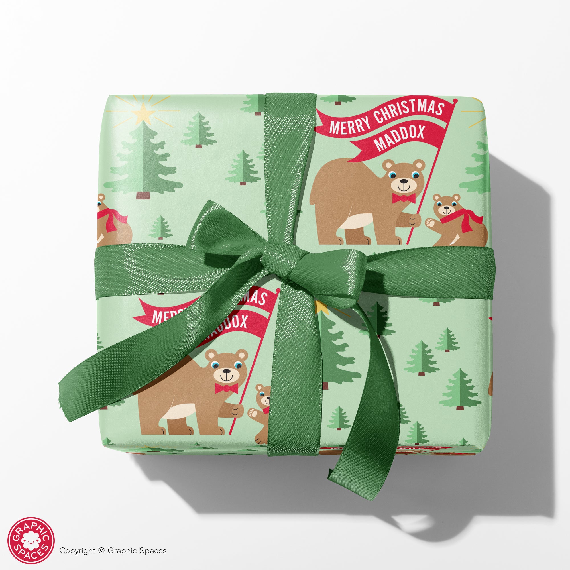 Woodland Bear Christmas Name Wrapping Paper, Personalized Gift Wrap -  Graphic Spaces