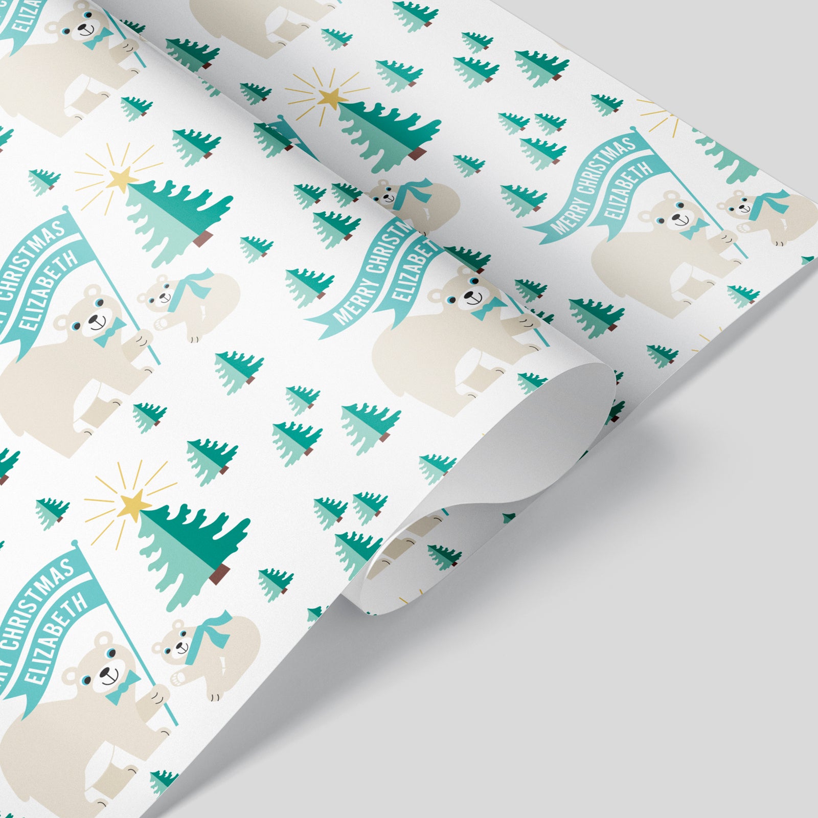 Kids Wrapping Paper - Polar Bear Christmas (Personalized, White) - Graphic Spaces
