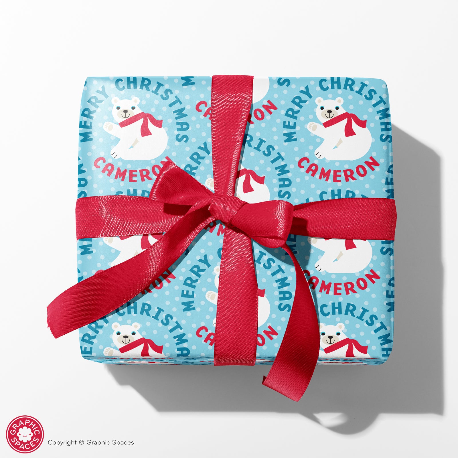 Kids Wrapping Paper - Polar Bear Christmas (Personalized, Blue) - Graphic Spaces