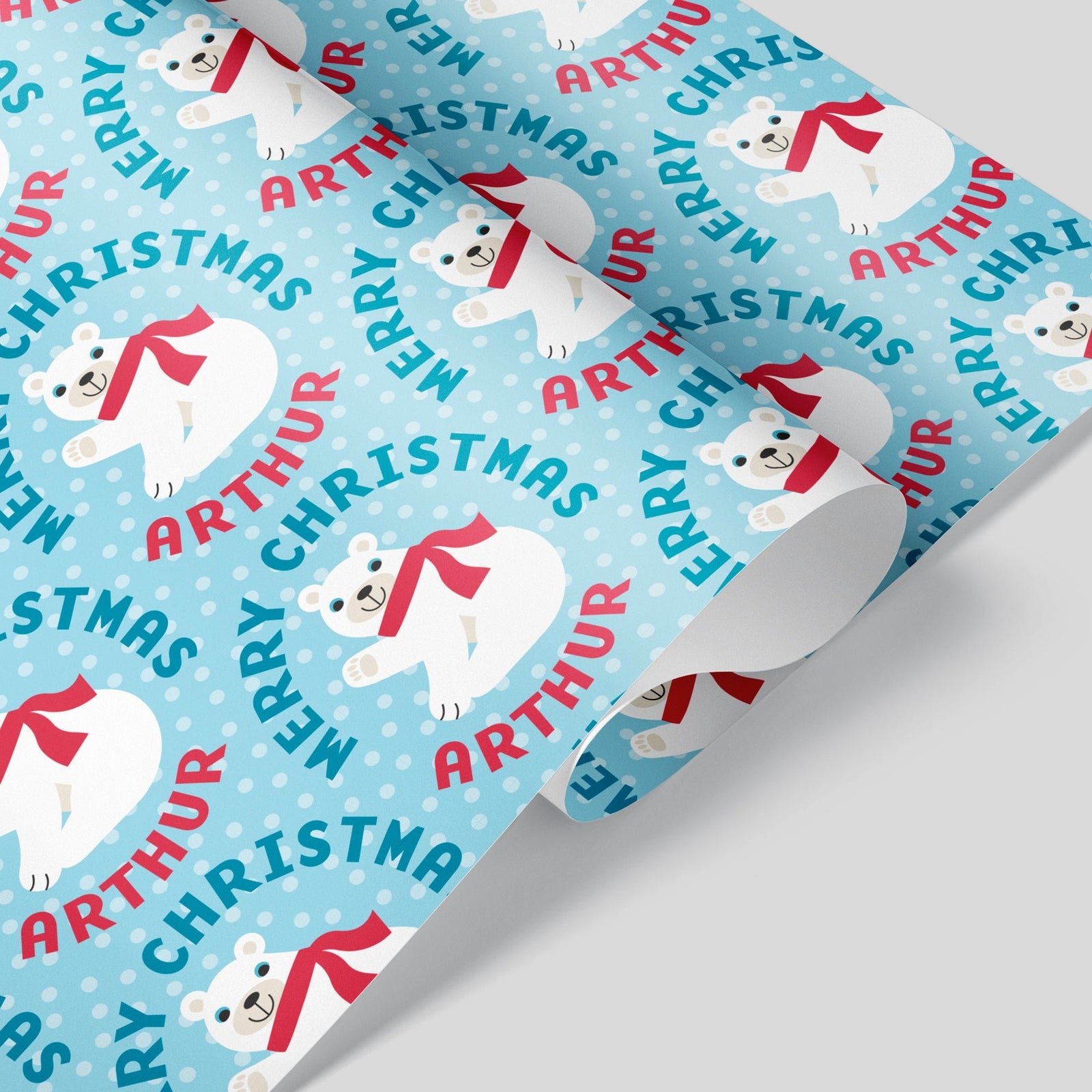 Kids Wrapping Paper - Polar Bear Christmas (Personalized, Blue) - Graphic Spaces